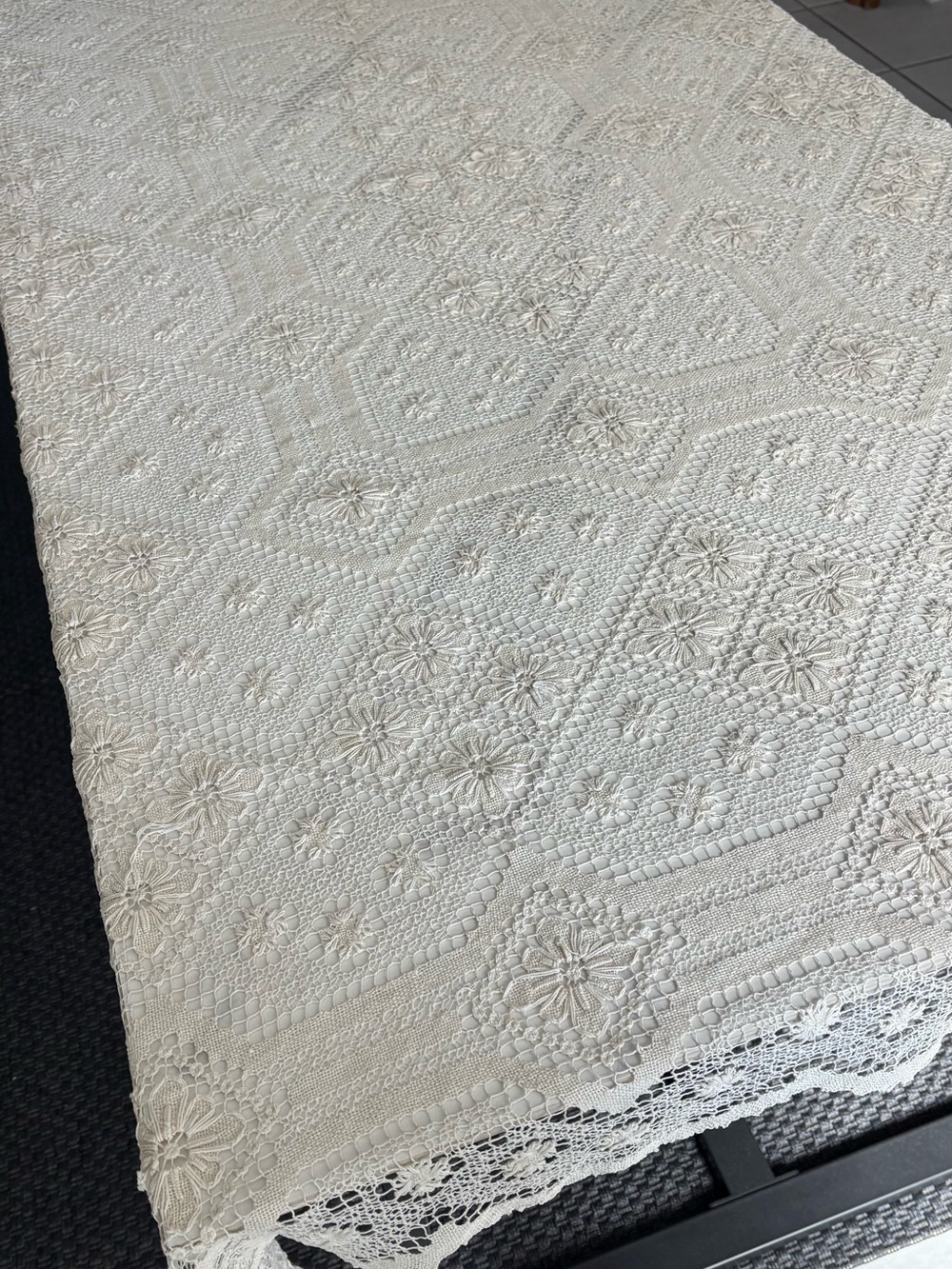 Vintage White Crochet Lace Tablecloth – Classic Home Dining 60x80 inch - Picture 2 of 11